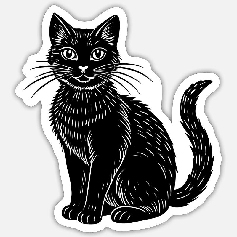 Chat noir - Sticker taille S (10 x 10 cm) - blanc mat