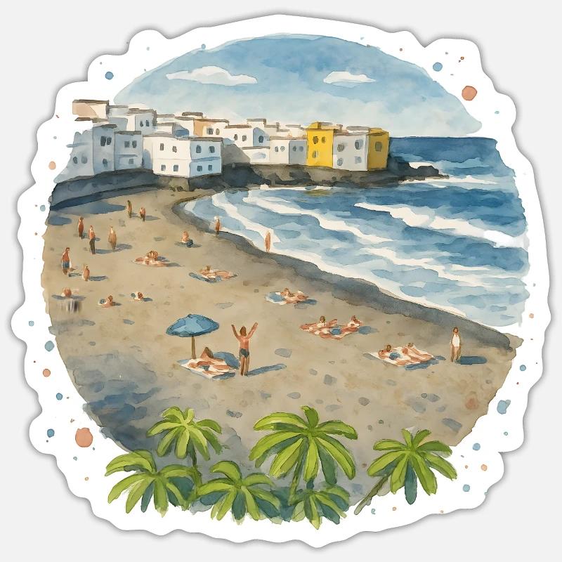 Plage - Sticker taille S (10 x 10 cm) - blanc mat