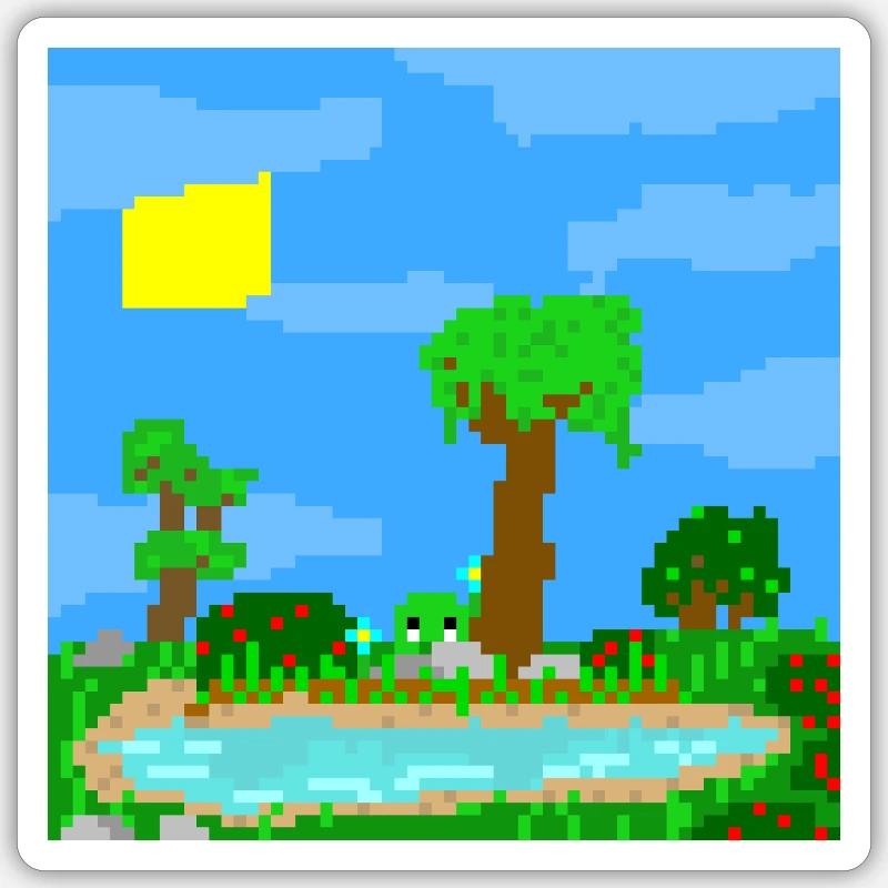Paysage de pixels mignon ! Sticker taille S (10 x 10 cm)