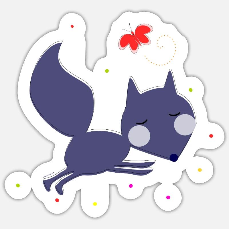 Il cucciolo di volpe e la farfalla - Sticker formato S (10 x 10 cm) - bianco opaco