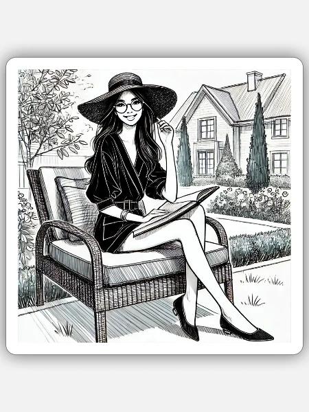 Der Moment der Ruhe einer Frau im Garten - Sticker Größe S (10 x 10 cm) - Mattweiß