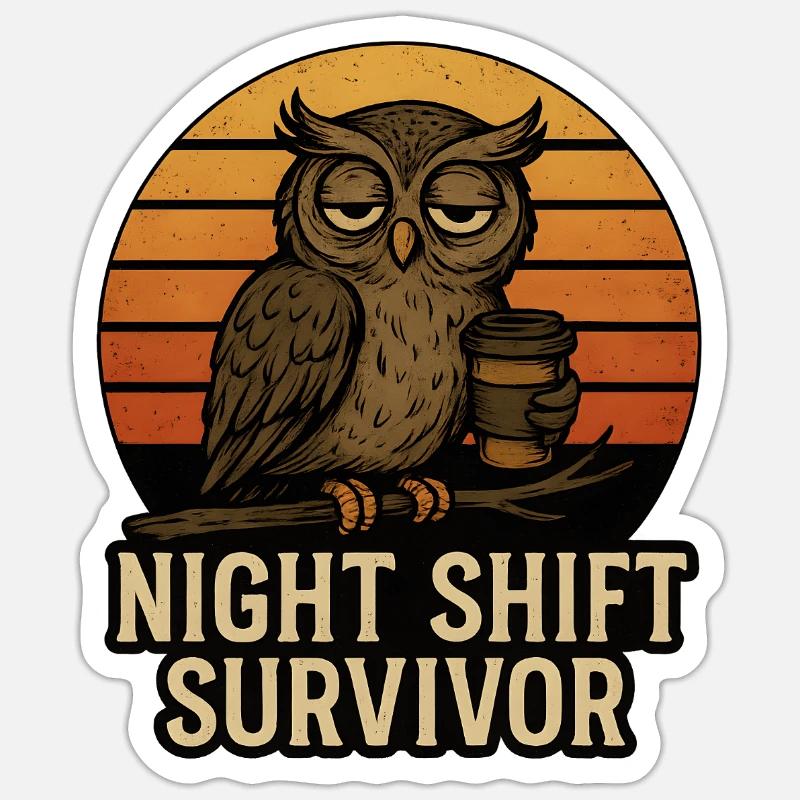 Übernächtigte Eule - Night Shift Survivor Sticker Größe S (10 x 10 cm)