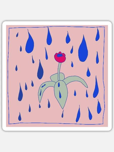 Blume im Regen - Sticker Größe S (10 x 10 cm) - Mattweiß
