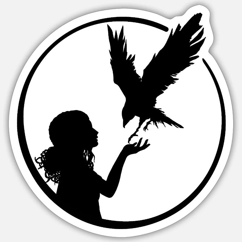 Fille Oiseau - Sticker taille S (10 x 10 cm) - blanc mat