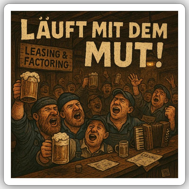 Leasing und Factoring läuft mit dem Mut! Sticker Größe S (10 x 10 cm)