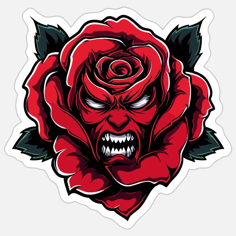 Red Rose with Devil Face Sticker size S (10 x 10 cm)