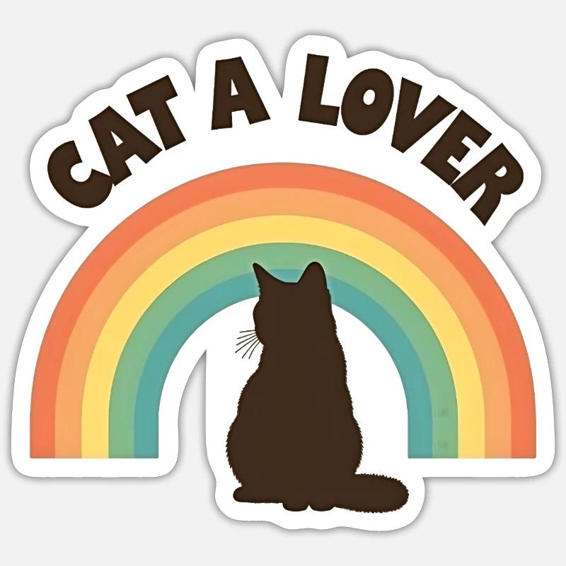 Chat amour arc-en-ciel - Sticker taille S (10 x 10 cm) - blanc mat