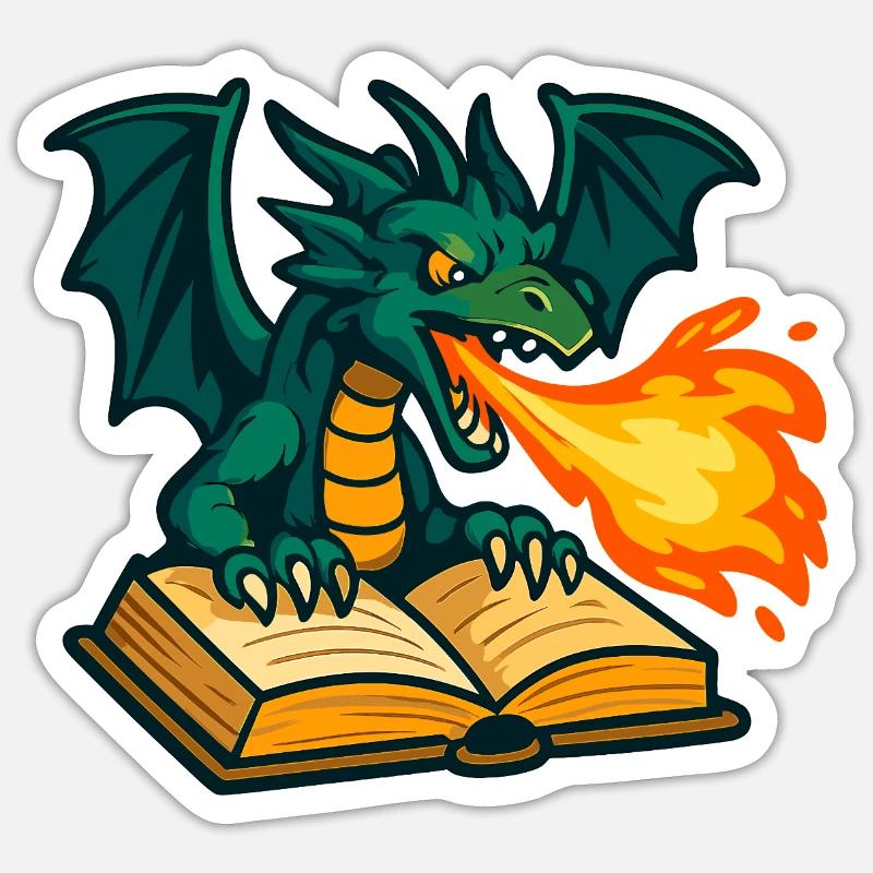 Fire Dragon Book Magic - Sticker size S (10 x 10 cm) - white matte