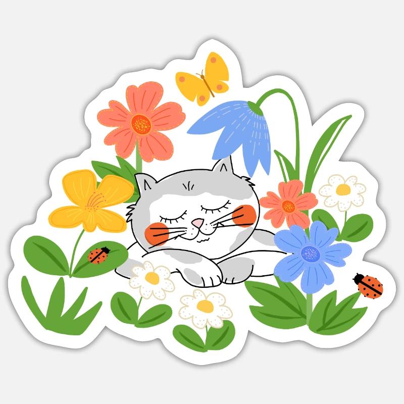 chat endormi Sticker taille S (10 x 10 cm)