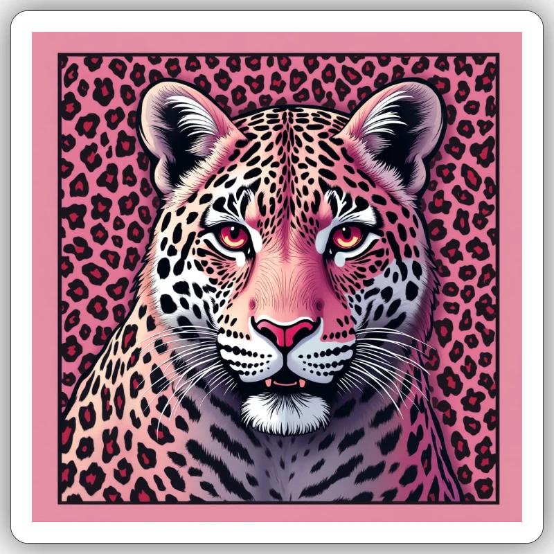 Léopard rose - Sticker taille S (10 x 10 cm) - blanc mat