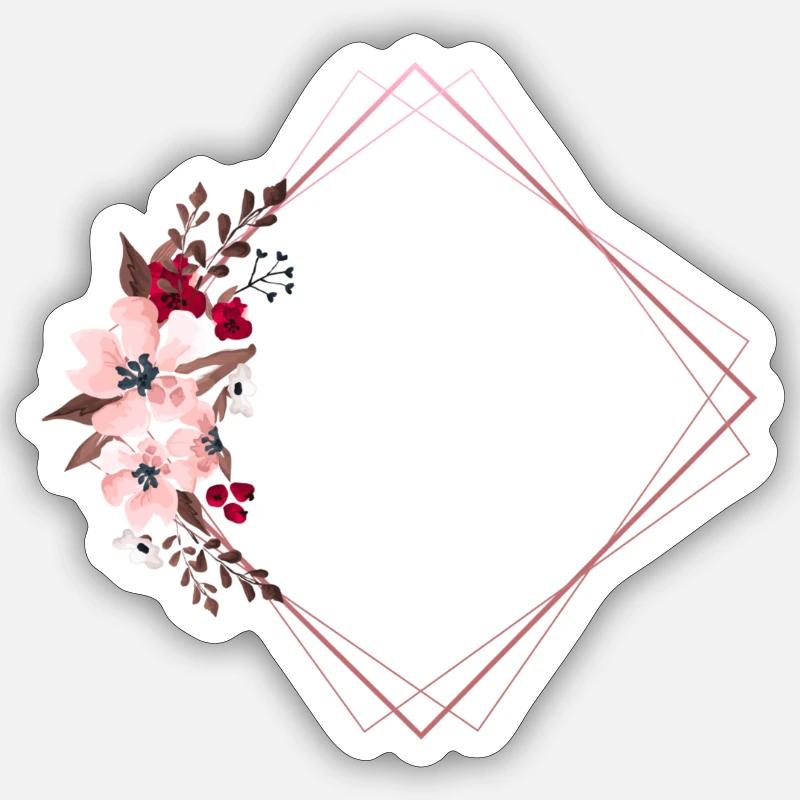 Flowers in Rectangular Frame / Pink Tones - Sticker size S (10 x 10 cm) - white matte