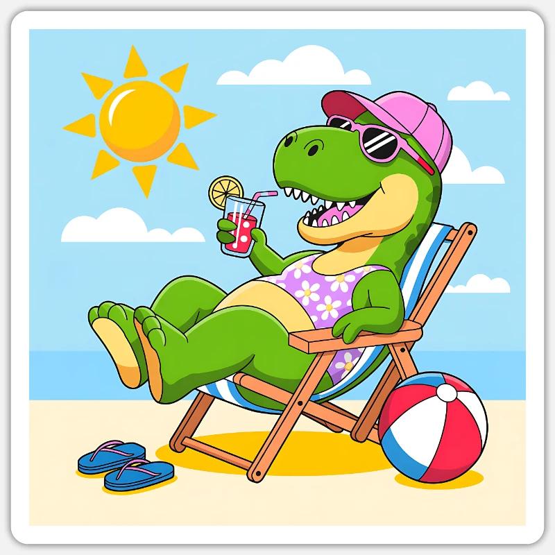 Rex sur la plage - Sticker taille S (10 x 10 cm) - blanc mat