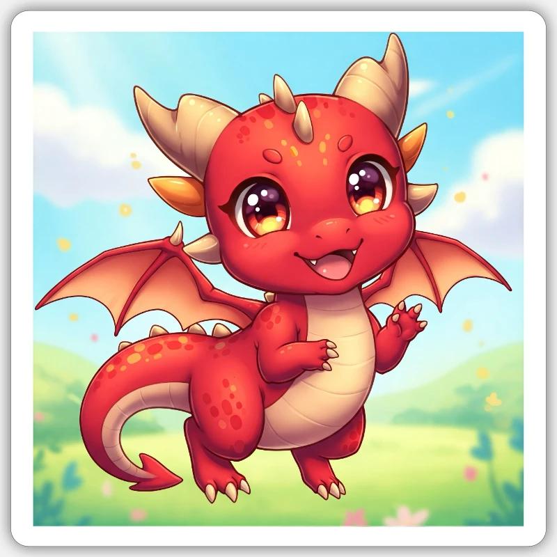 Red Chibi Dragon - Sticker size S (10 x 10 cm) - white matte