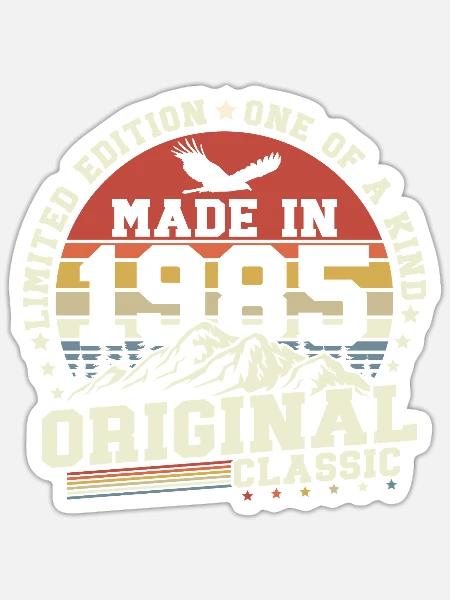 1985 Jahrgang Geburtstag Vintage Retro Geschenk - Sticker Größe S (10 x 10 cm) - Mattweiß
