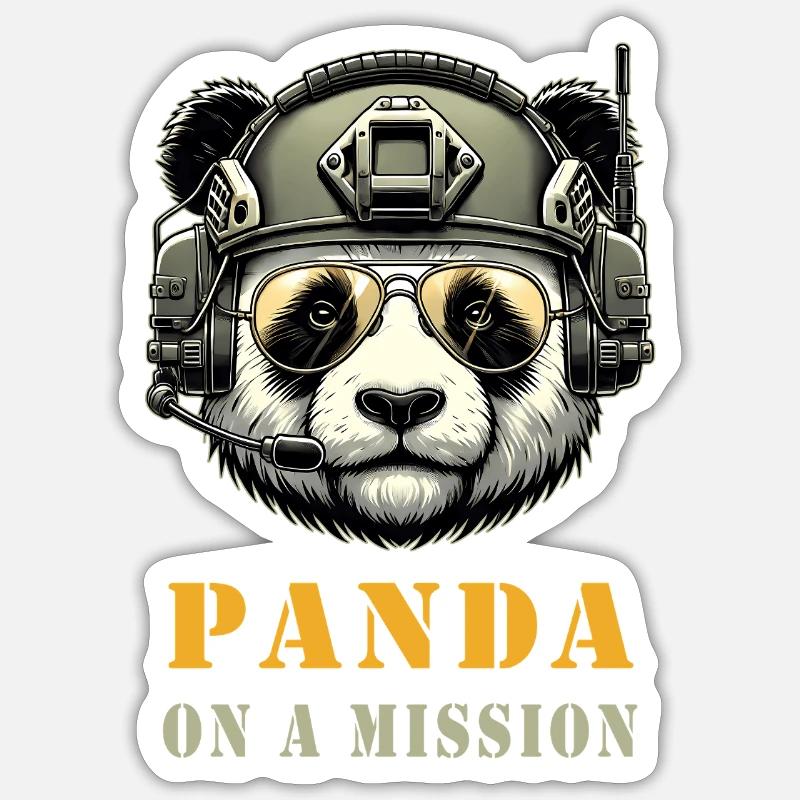 Panda in Mission / Militär Sticker Größe S (10 x 10 cm)