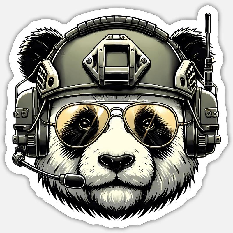 Panda Militär Armee Design - Sticker Größe S (10 x 10 cm) - Mattweiß