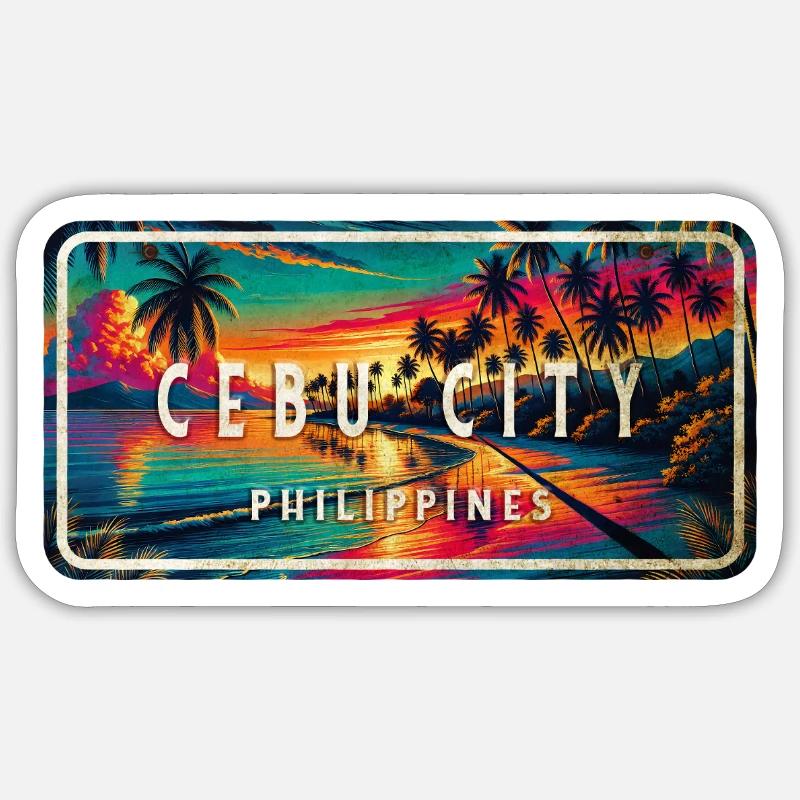 Cebu City – Panneau rétro tropical - Sticker taille S (10 x 10 cm) - blanc mat