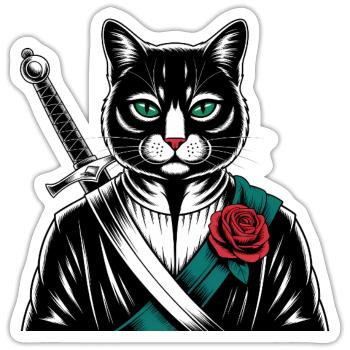 Die Samurai-Katze, die Bushido-Katze - Sticker Größe S (10 x 10 cm) - Mattweiß - Vorne
