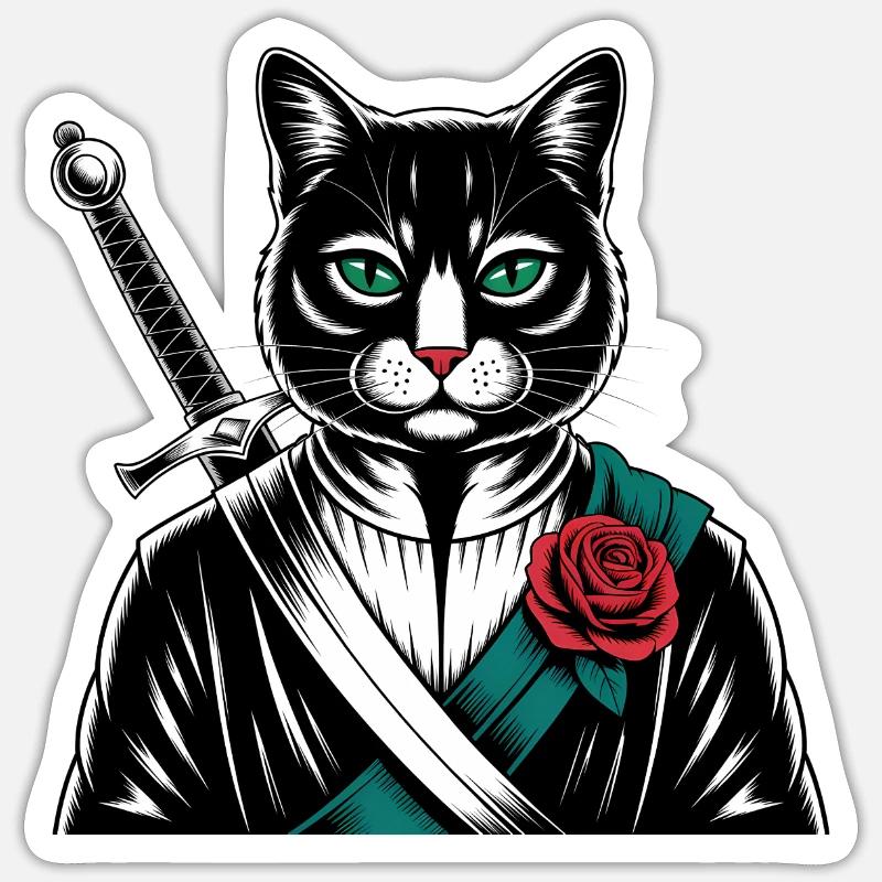 Die Samurai-Katze, die Bushido-Katze - Sticker Größe S (10 x 10 cm) - Mattweiß
