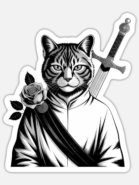 Die Samurai-Katze, die Bushido-Katze - Sticker Größe S (10 x 10 cm) - Mattweiß