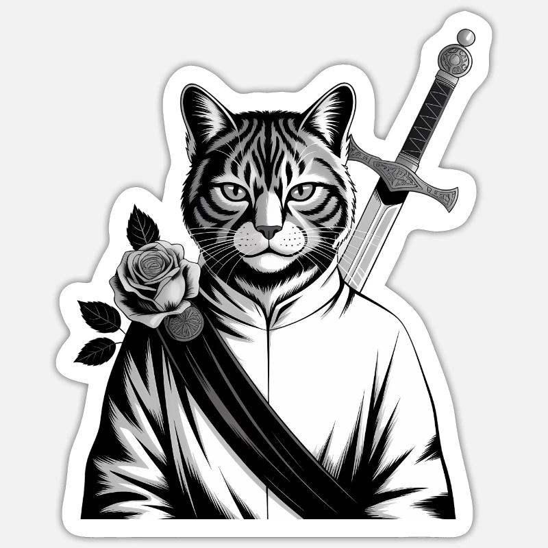 Le chat samourai, le chat Bushido Sticker taille S (10 x 10 cm)