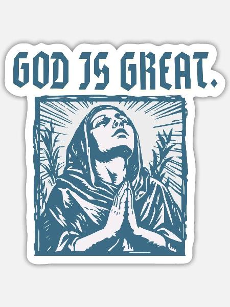 Gott ist groß – Betende Frau Glaubensdesign - Sticker Größe S (10 x 10 cm) - Mattweiß