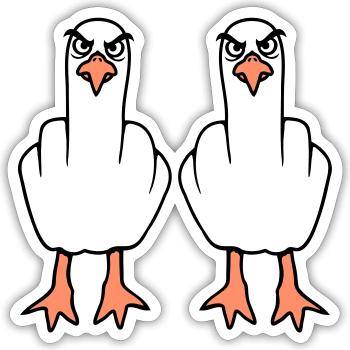 2 Möwen Mittelfinger Beleidigung Stinkefinger Team - Sticker Größe S (10 x 10 cm) - Mattweiß - Vorne