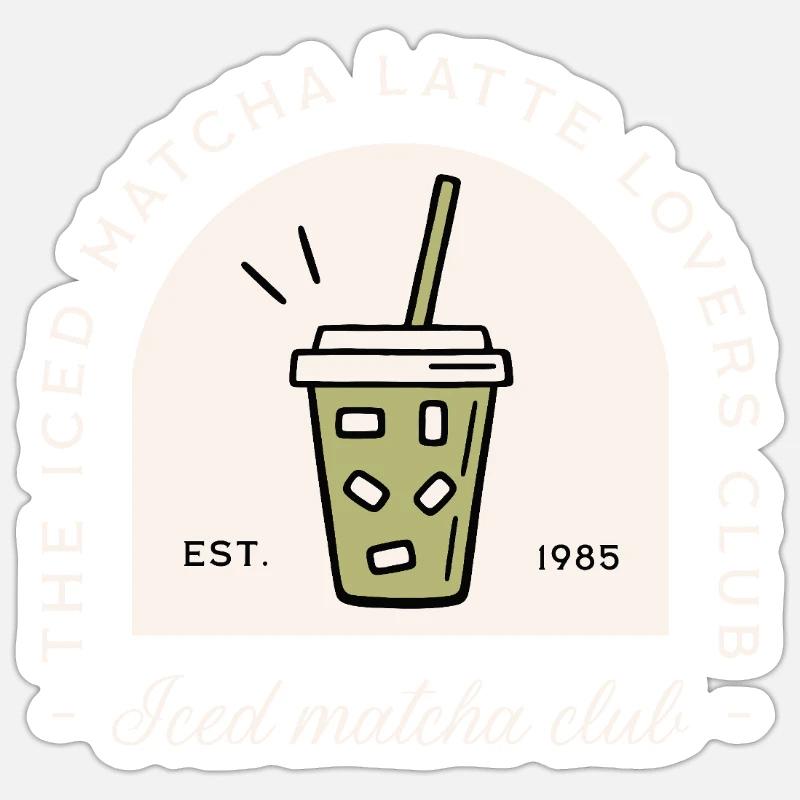 Iced matcha latte boisson japonaise humour - Sticker taille S (10 x 10 cm) - blanc mat