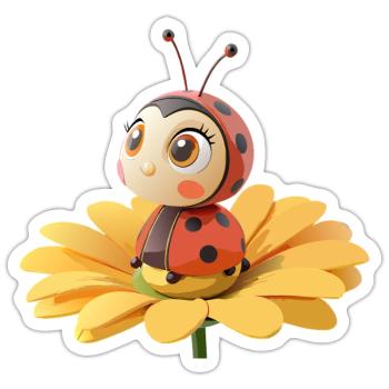 Coccinelle mignonne sur une fleur - Sticker taille S (10 x 10 cm) - blanc mat - Devant