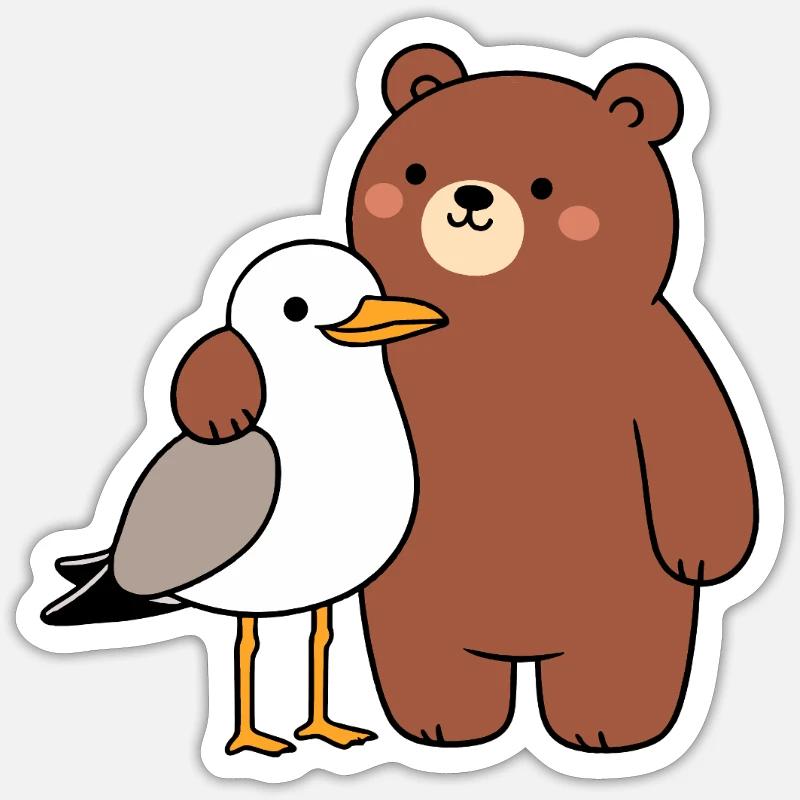 Moin Möwe Vogel Bär Freundschaft Liebe Umarmung Sticker Größe S (10 x 10 cm)