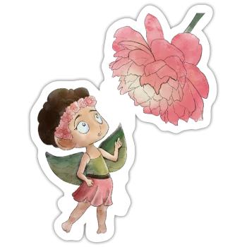 Zauberhafte Fee mit Pfingstrose - Sticker Größe S (10 x 10 cm) - Mattweiß - Vorne
