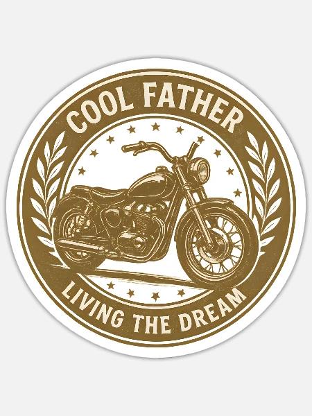 Cool Biker Father – Living the Dream – Vintage Moto - Sticker size S (10 x 10 cm) - white matte