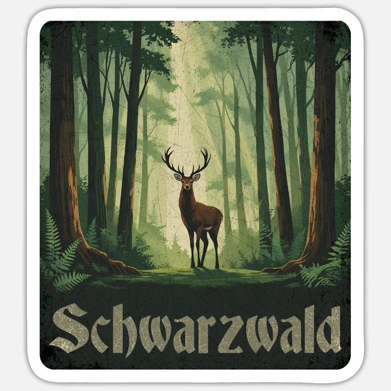 Forêt-Noire avec cerfs - Sticker taille S (10 x 10 cm) - blanc mat