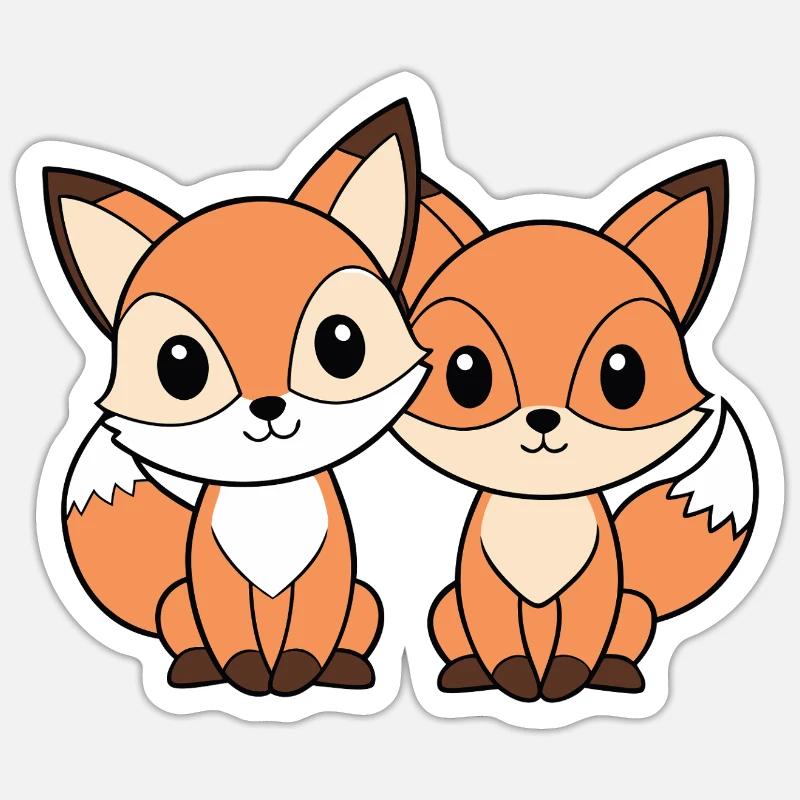 Deux petits renards amis complices - Sticker taille S (10 x 10 cm) - blanc mat