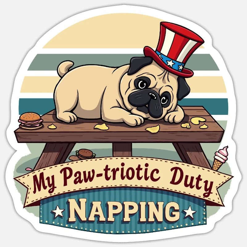 Mops Nickerchen - Sticker Größe S (10 x 10 cm) - Mattweiß