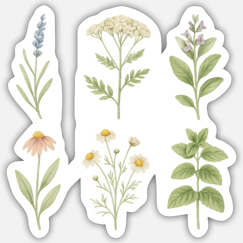 Heilkräuter-Kollektion | Botanische Vielfalt auf e - Sticker Größe S (10 x 10 cm) - Mattweiß