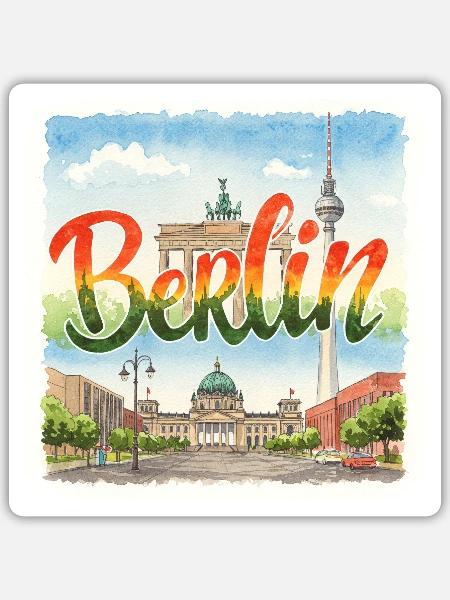 Berlin Aquarell - Sticker Größe S (10 x 10 cm) - Mattweiß