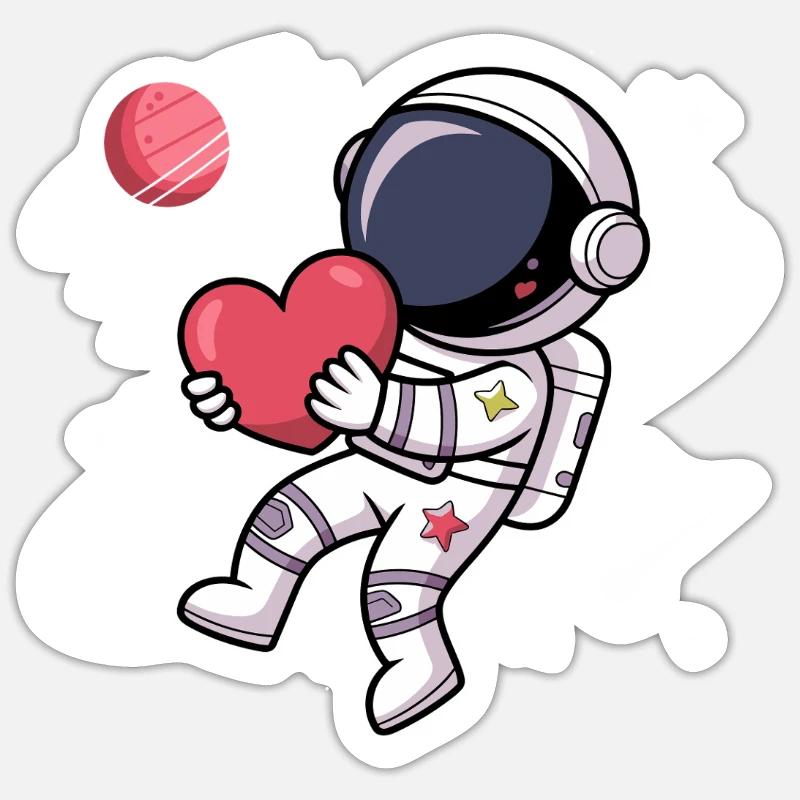 Astronaute avec un cœur : l’amour de l’espace - Sticker taille S (10 x 10 cm) - blanc mat