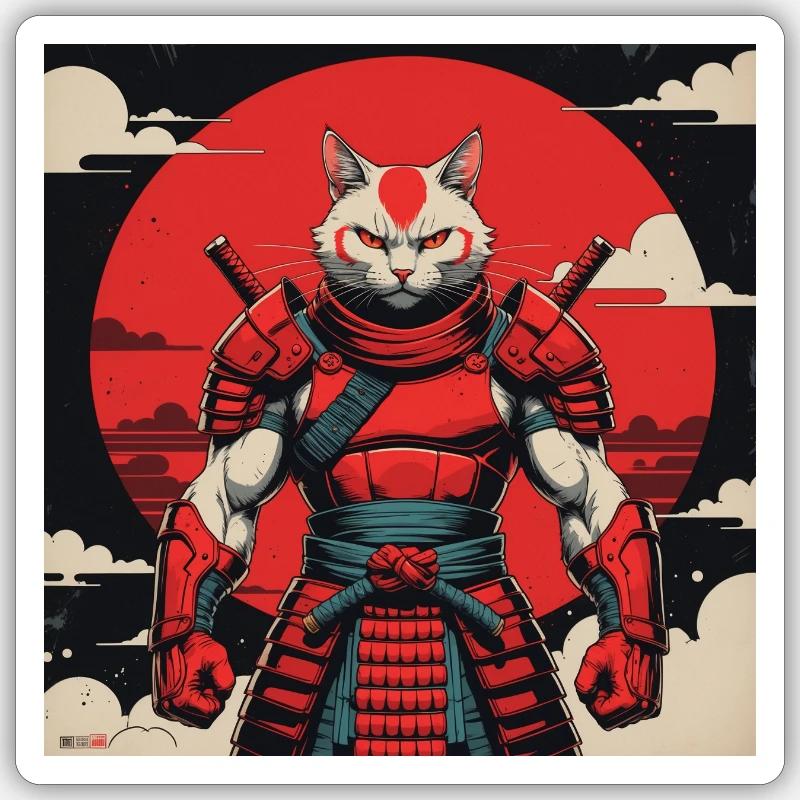 Samurai Cat Warrior Sticker size S (10 x 10 cm)