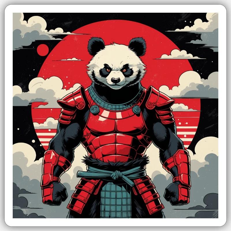 Samurai Panda Krieger - Sticker Größe S (10 x 10 cm) - Mattweiß