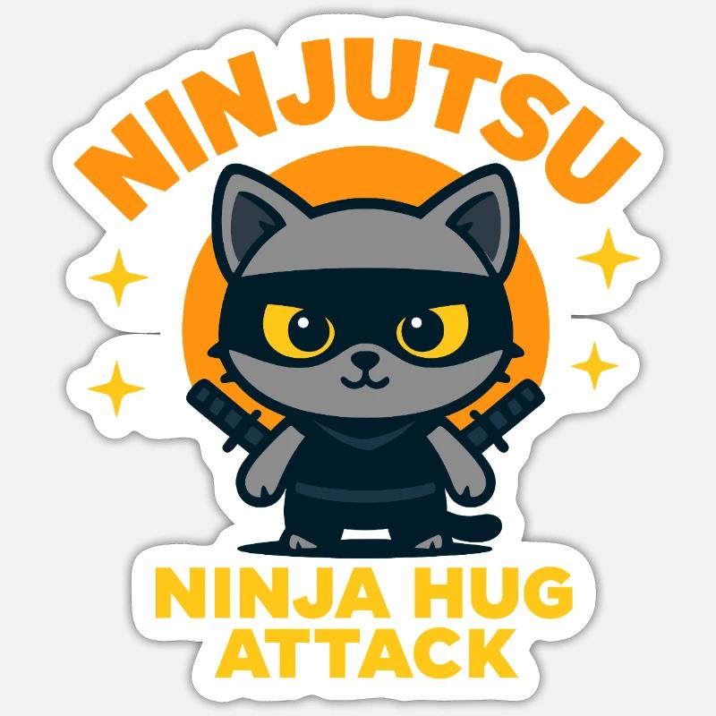 Ninja Katzen Attacke - Sticker Größe S (10 x 10 cm) - Mattweiß