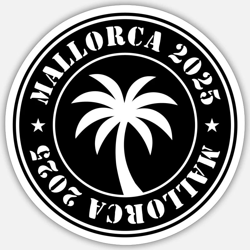Majorque 2025 Palmier - Sticker taille S (10 x 10 cm) - blanc mat