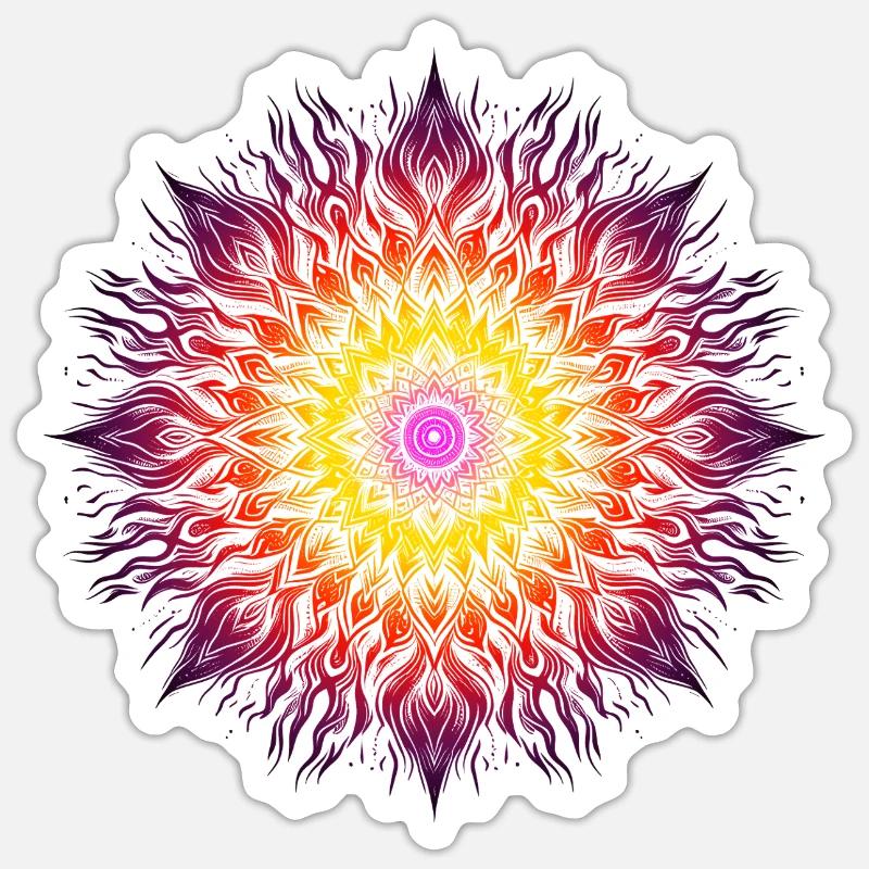 Mandala de feu psychédélique - Sticker taille S (10 x 10 cm) - blanc mat