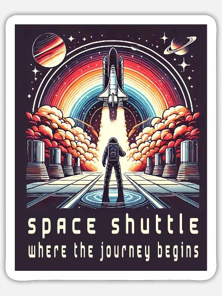 Space Shuttle - Die Reise beginnt - Sticker Größe S (10 x 10 cm) - Mattweiß