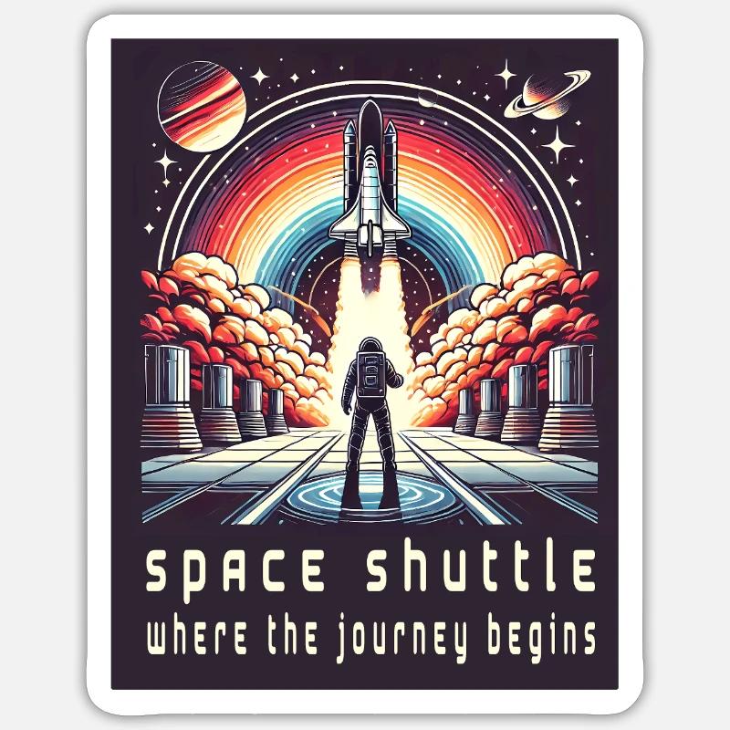 Navette spatiale - Le voyage commence - Sticker taille S (10 x 10 cm) - blanc mat