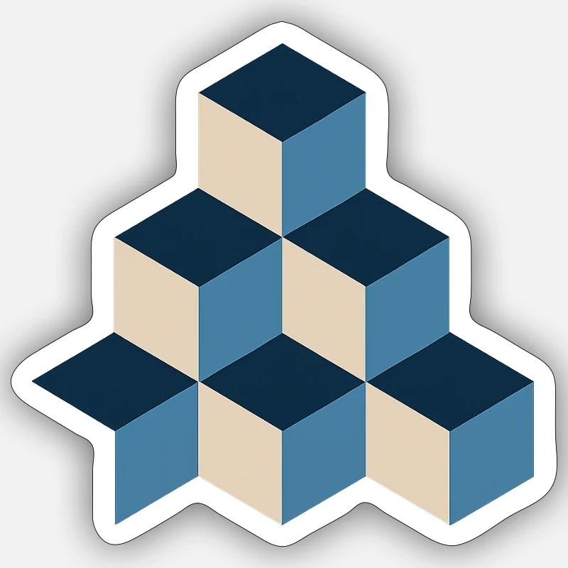 Cube pattern in blue and beige Sticker size S (10 x 10 cm)