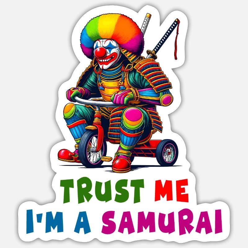 Samurai Clown - Sticker Größe S (10 x 10 cm) - Mattweiß