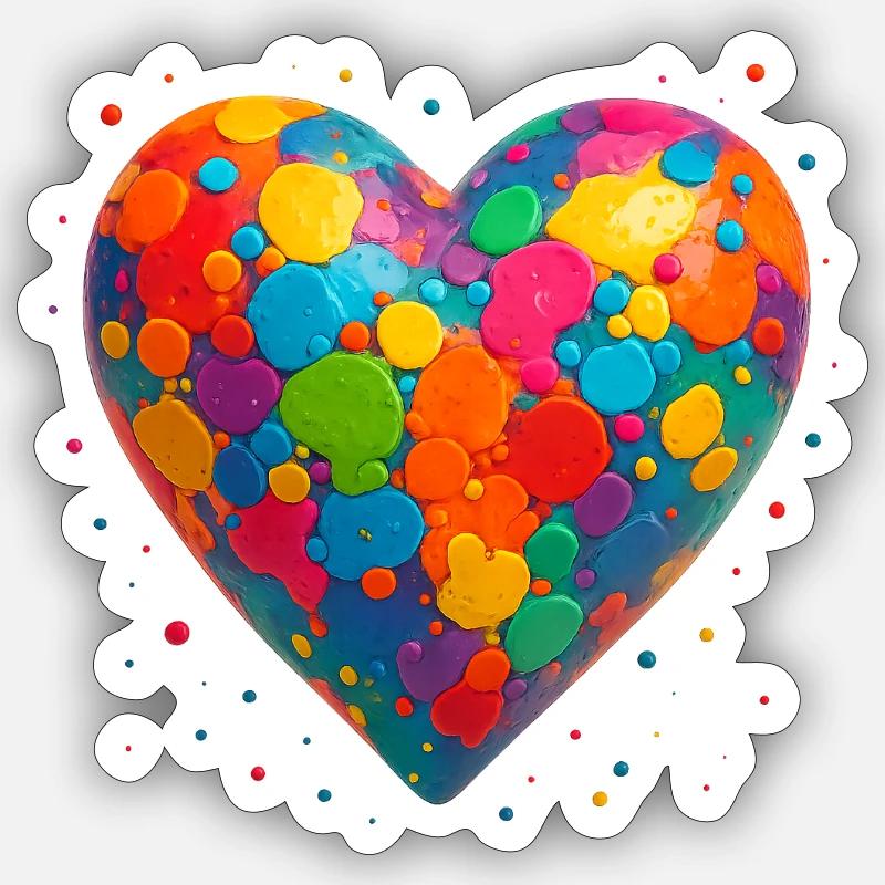 Herz Farbenfroh - Sticker Größe S (10 x 10 cm) - Mattweiß