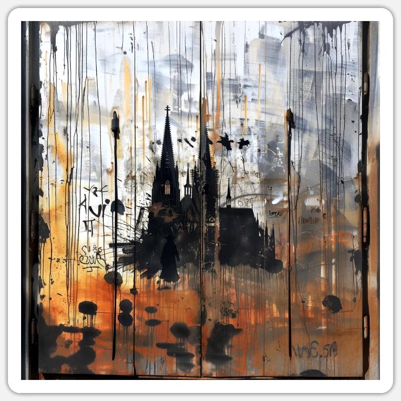 Graffiti Cologne Cathedral Silhouette Rusty Background Sticker size S (10 x 10 cm)