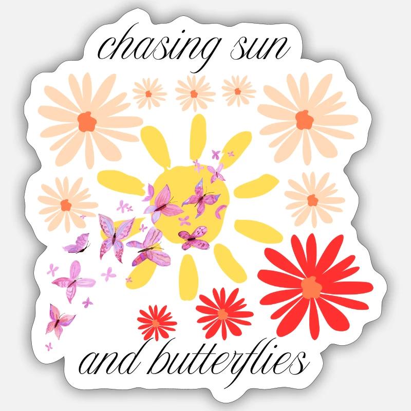 Boho Blumen Sonne Schmetterlinge Sticker Größe S (10 x 10 cm)